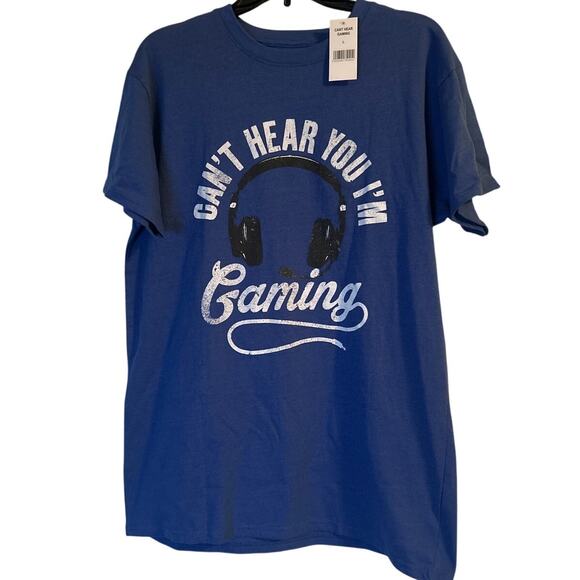 NWT Brisco Brands Men's Cut Blue T Shirt Can't Hear You I'm Gaming Size Large - Picture 1 of 5